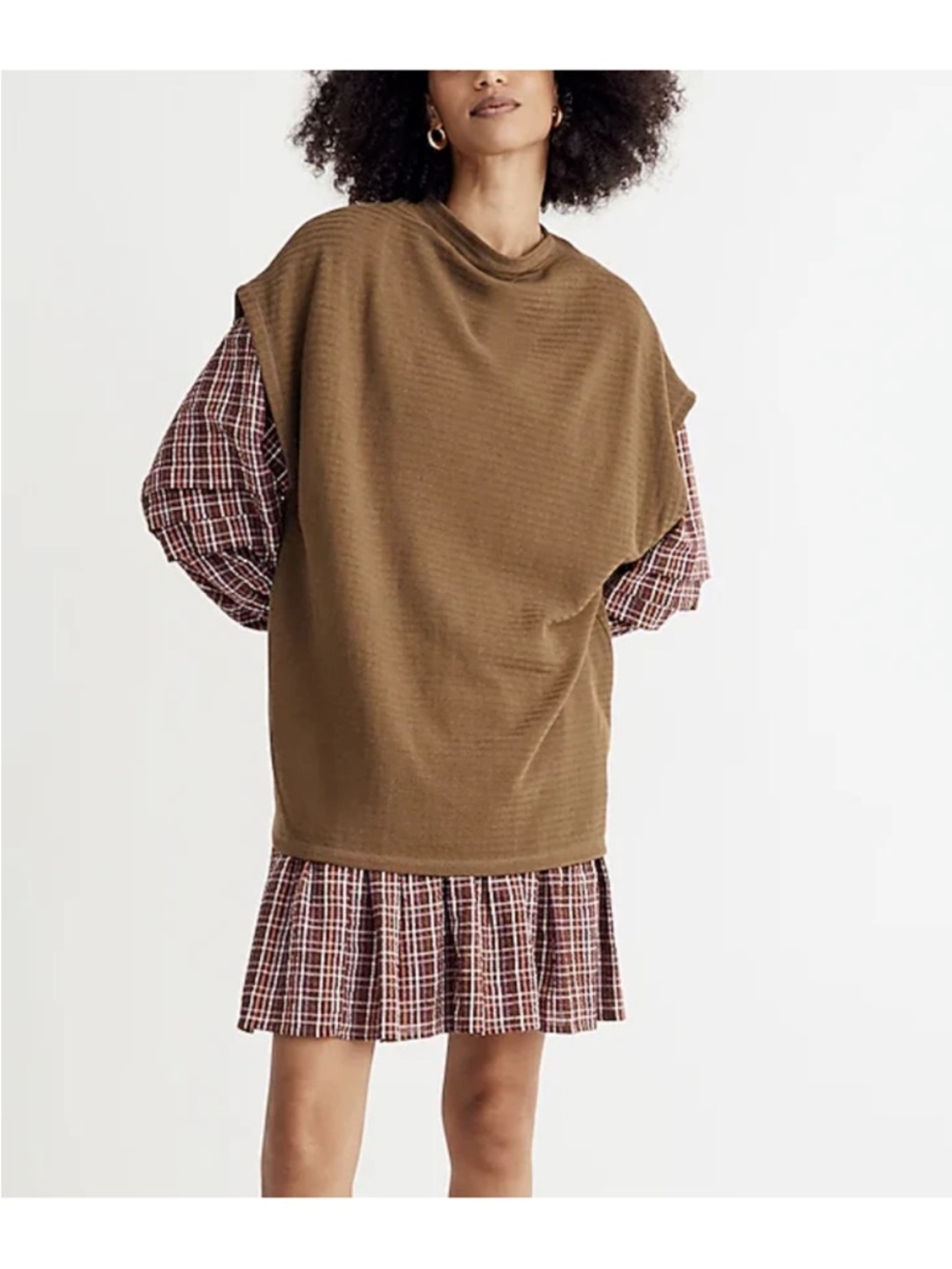 Madewell Olive Green Oversized Ribbed Zigzag Pattern Funnelneck Tunic Top XS